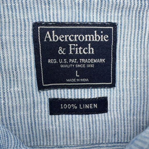 Abercrombie & Fitch Men's Large 100% Linen Shirt Blue Striped Summer Style - Picture 3 of 10